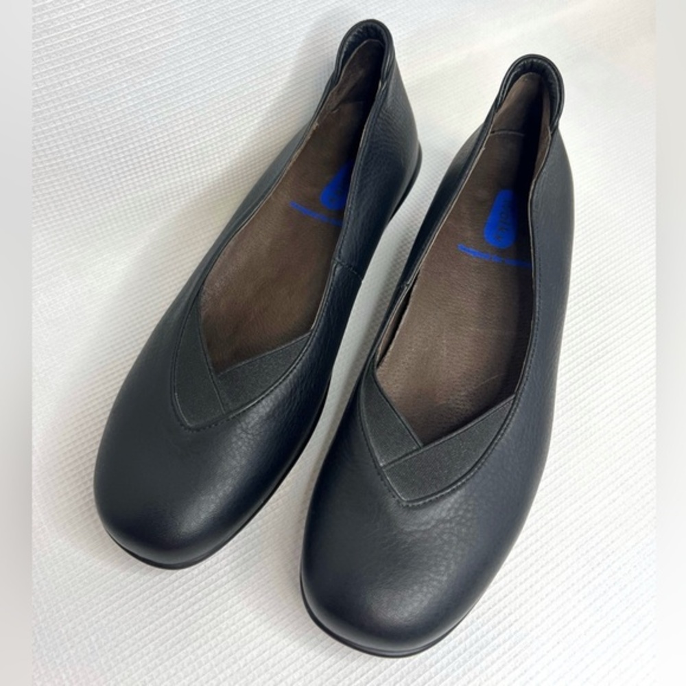 Wolky Black Leather Low Wedge Flats